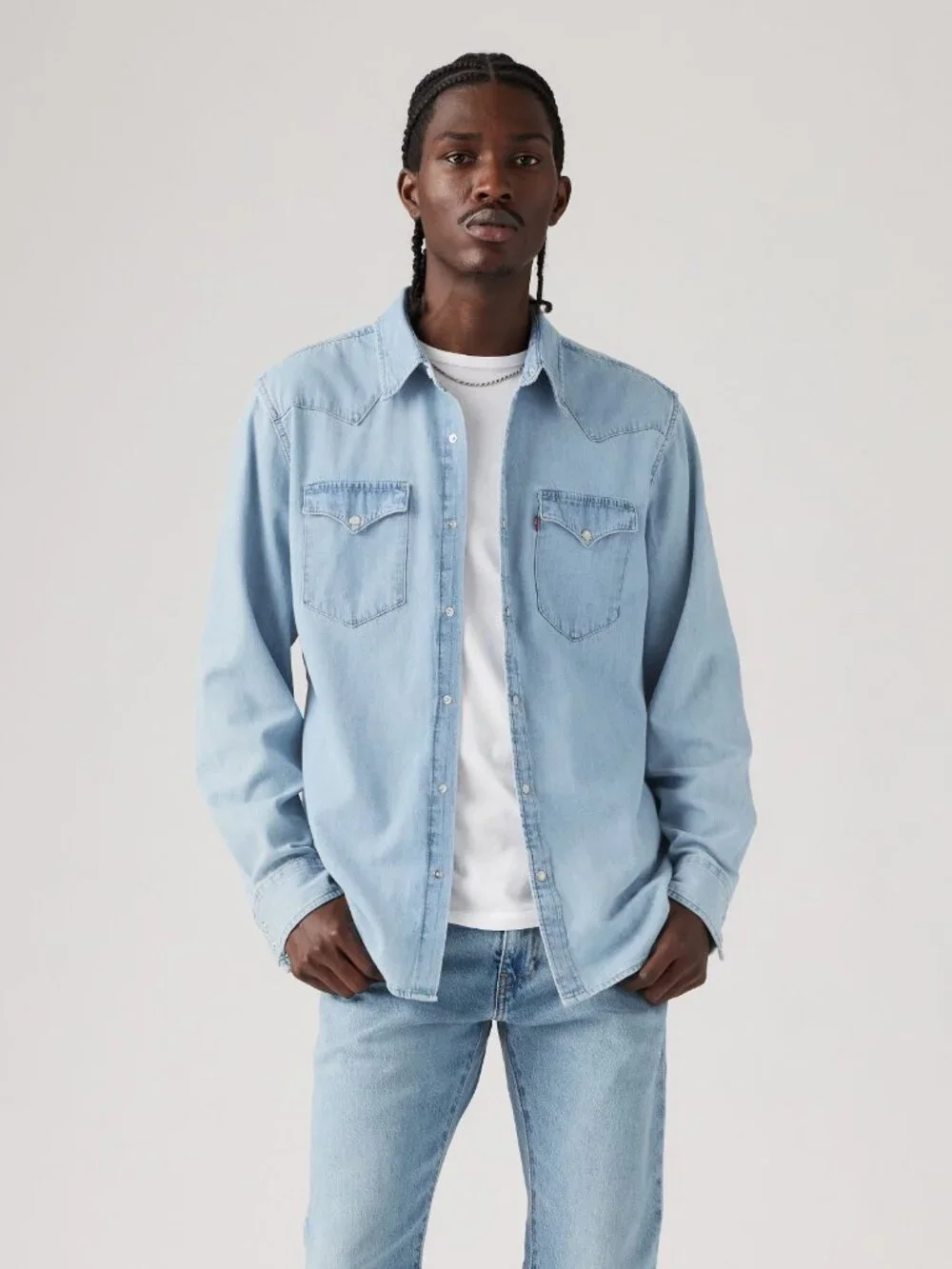 New! Levi's Western Denim Pearl Snap Shirt Men's S Long Sleeve Franklin Stone